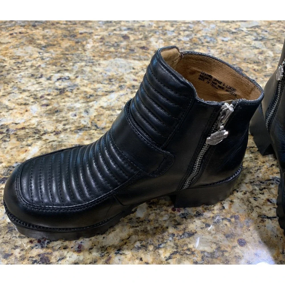 Harley Davidson Black Leather Zipper Boots #H3334 Women's Size 7 1/2 B - Picture 4 of 11